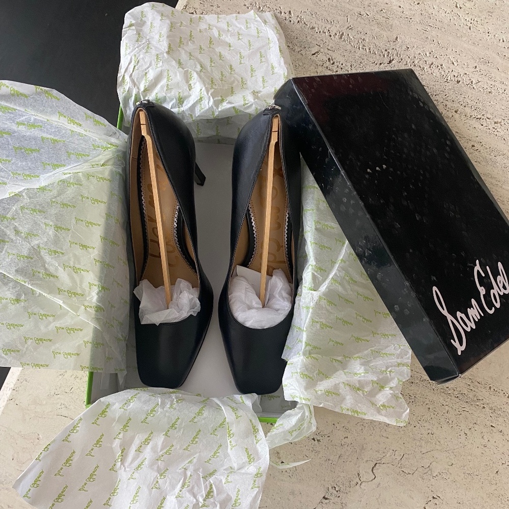 Sam Edelman Beth Black Leather 3.75" Heels 8M Only worn once - Picture 2 of 7